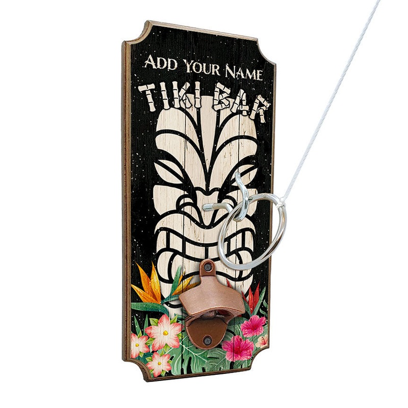 Customizable Wall Mounted Ring Toss Game with Bottle Opener – Tiki Bar