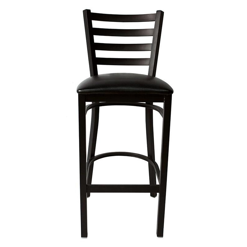 BarConic Black Frame Bar Stool – Ladder Back – Black Vinyl Seat