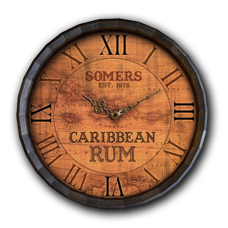 Custom Wood Barrel Top Clock  Caribbean Rum