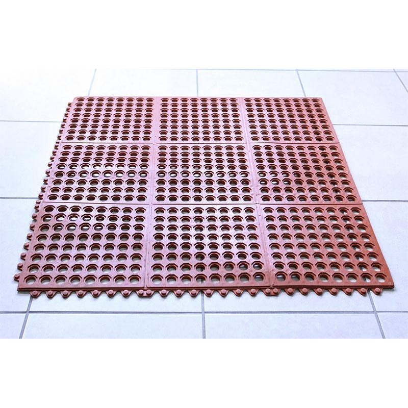 Grease Resistant Interlocking Rubber Floor Mat  Red 3 X 3