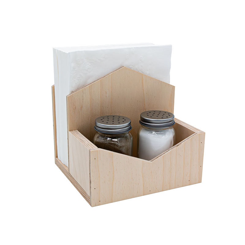 Upright Wooden Napkin Holder With Storage – Stain Options Available