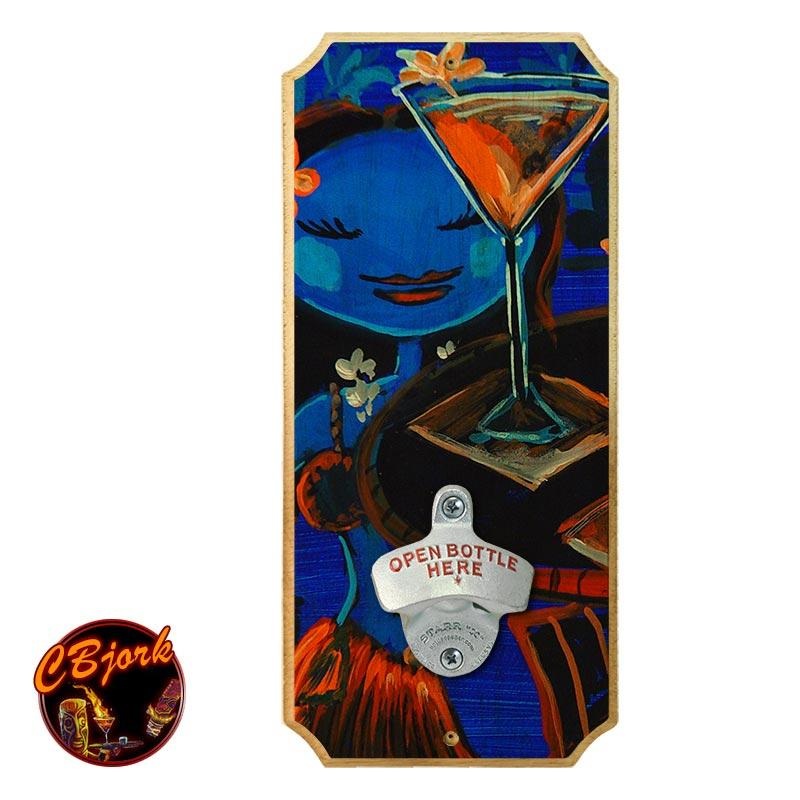 Wood Plaque Wall Mounted Bottle Opener – Blue Hula