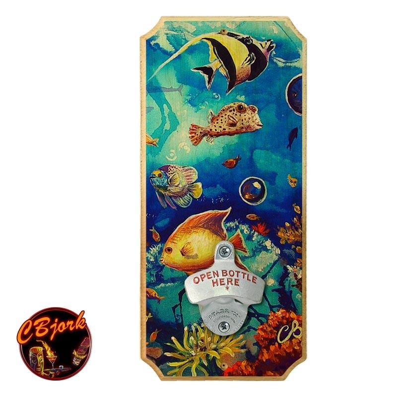 Wood Plaque Wall Mounted Bottle Opener – Blue Reef