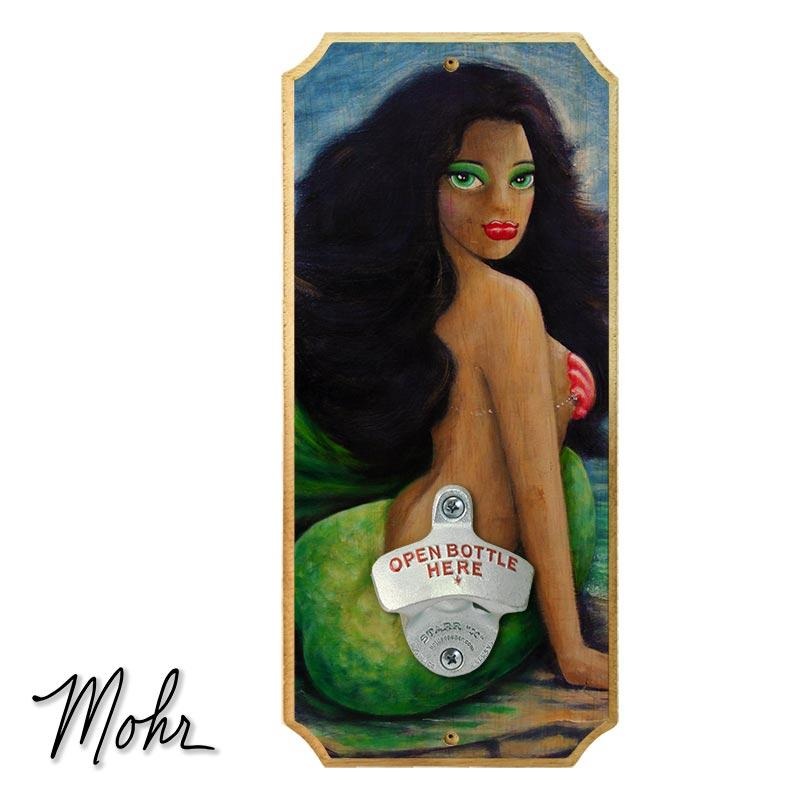 Wood Plaque Wall Mounted Bottle Opener – Brunette Mermaid