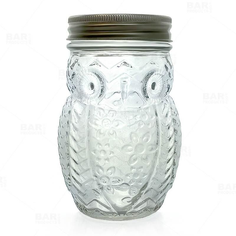 BarConic Mason Jar with Lid – OWL Themed – 12 ounce