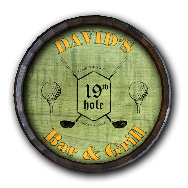CUSTOM Golf Barrel Top Tavern Sign – 19th Hole
