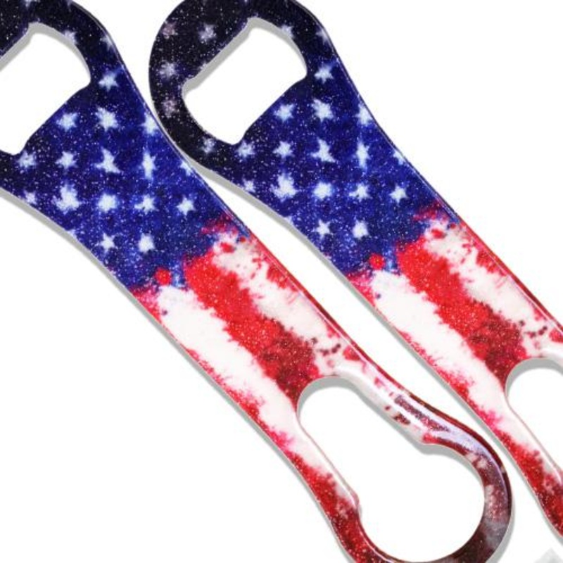 Glitter Splattered Grunge U.S Flag V-Rod Bottle Opener