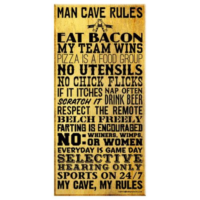 Man Cave Rules – Kolorcoat Wood Bar Sign – Large (11 3/4 x 23 3/4)