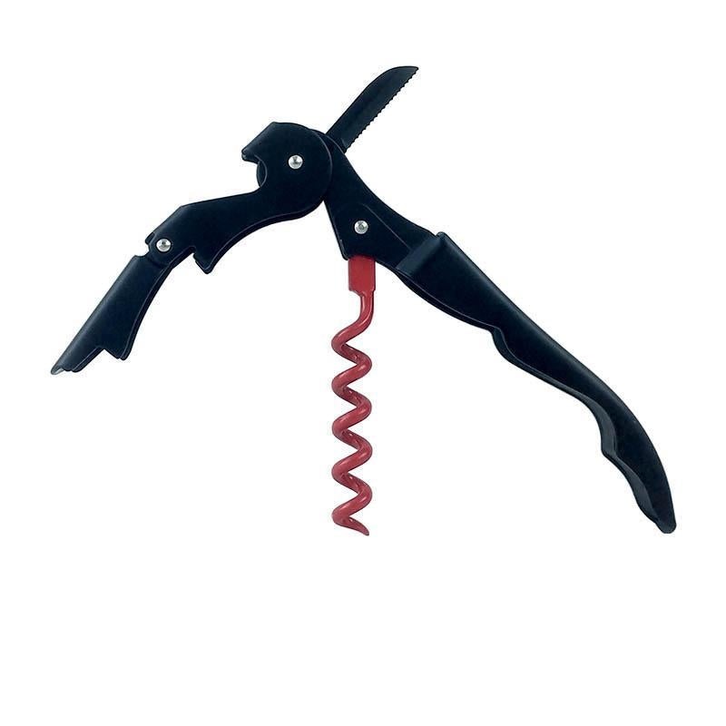 Matte Black Double-Hinged Corkscrew with Red Worm