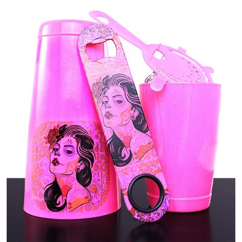 Skull Girl Neon Pink Glitter Kolorcoat Bar Tools