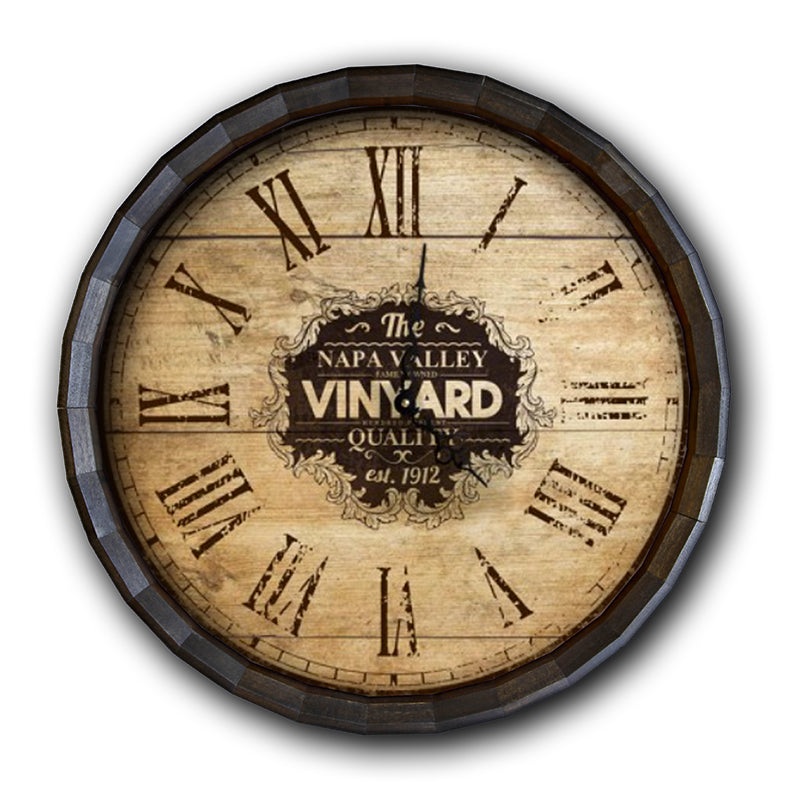 Wood Barrel Top Clock – Large Vineyard Roman Numeral