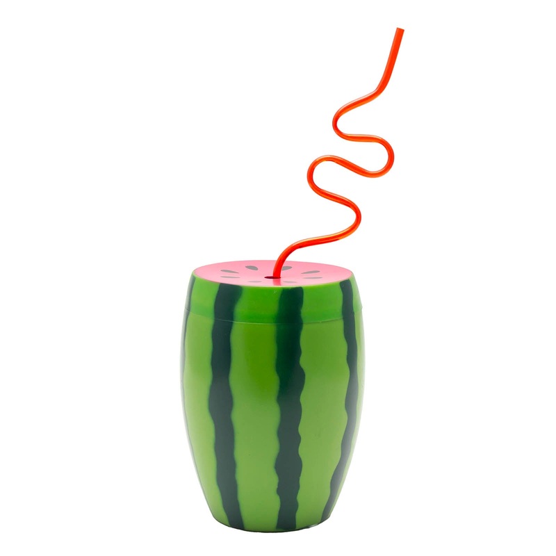 BarConic Plastic Watermelon Drinking Cup w/ Twisty Straw and Lid – 28oz