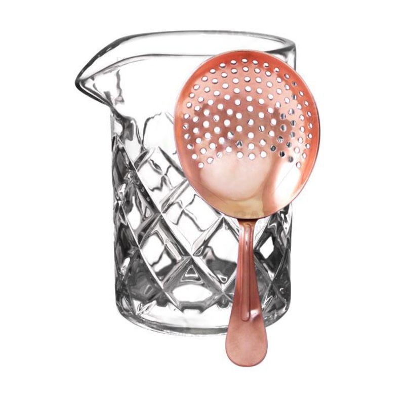 Diamond Pattern Mixing Glass with Copper Plated Julep Strainer Set