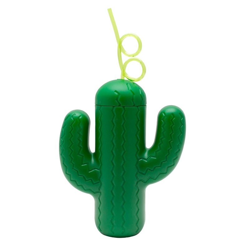 Green Plastic Cactus Drinking Cup w/ Twisty Straw and Lid – 20 Ounce