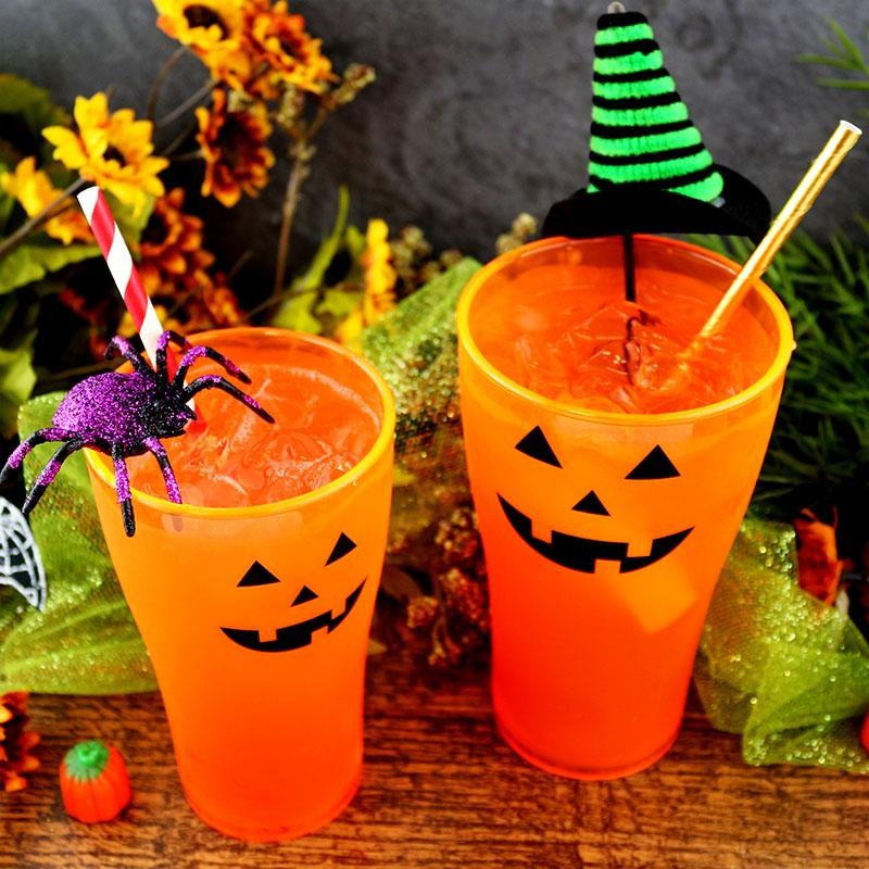 Neon Orange Polycarbonate Cup – Classic Jack O’Lantern – 2 Sizes Available
