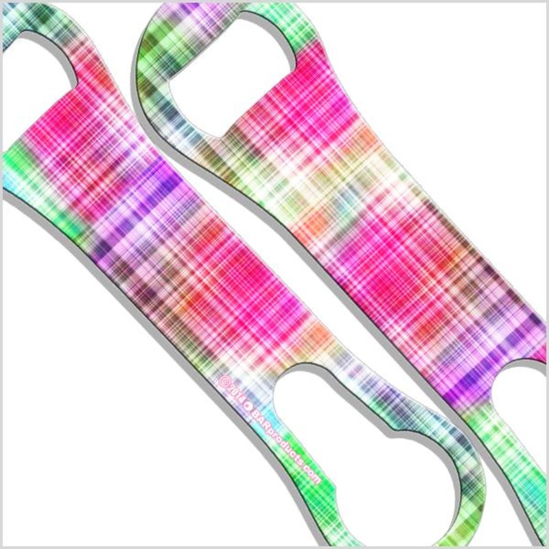 Rainbow Plaid V-Rod Bottle Opener