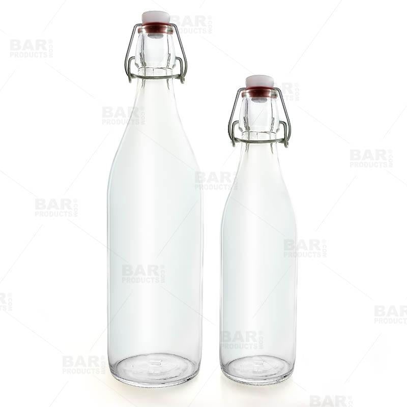Swing Top Glass Bottle – Clear Round – 1 Liter or 17 ounce