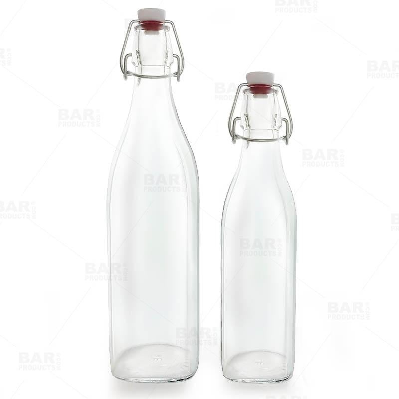 Swing Top Glass Bottle – Clear Square – 1 Liter or 17 ounce