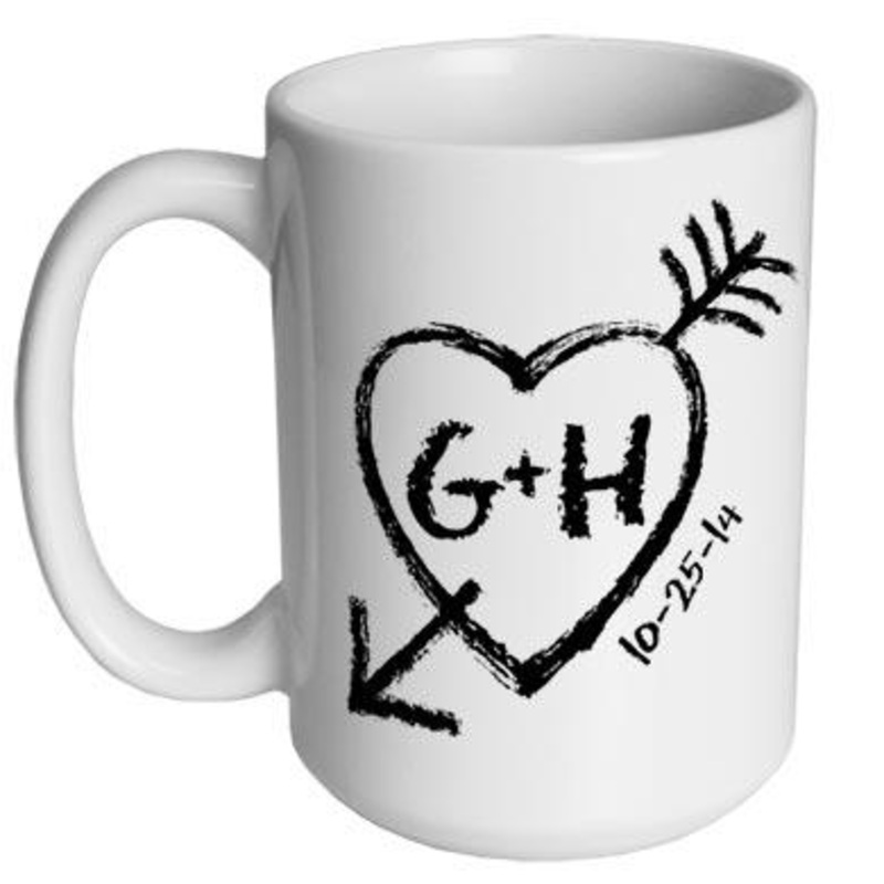 CUSTOMIZABLE 15 ounce Coffee Mug – INITIALS – Heart & Arrow