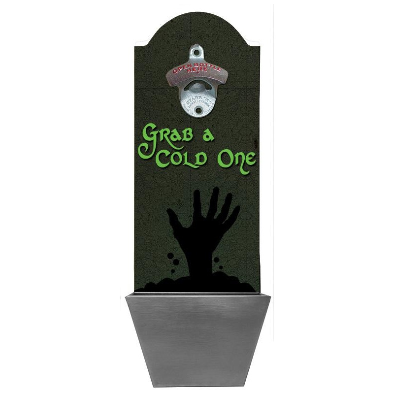 Grab a Cold One Wooden Bottle Opener with Cap Catcher