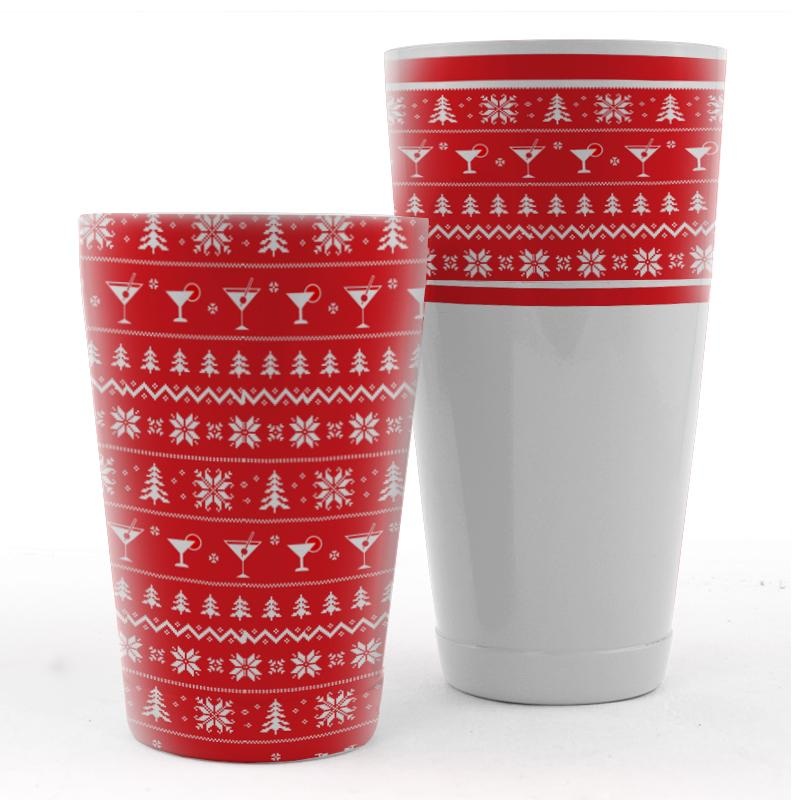 Shaker Set – Blue / Red Ugly Sweater Pattern – 28oz and 18oz Shaker Tins