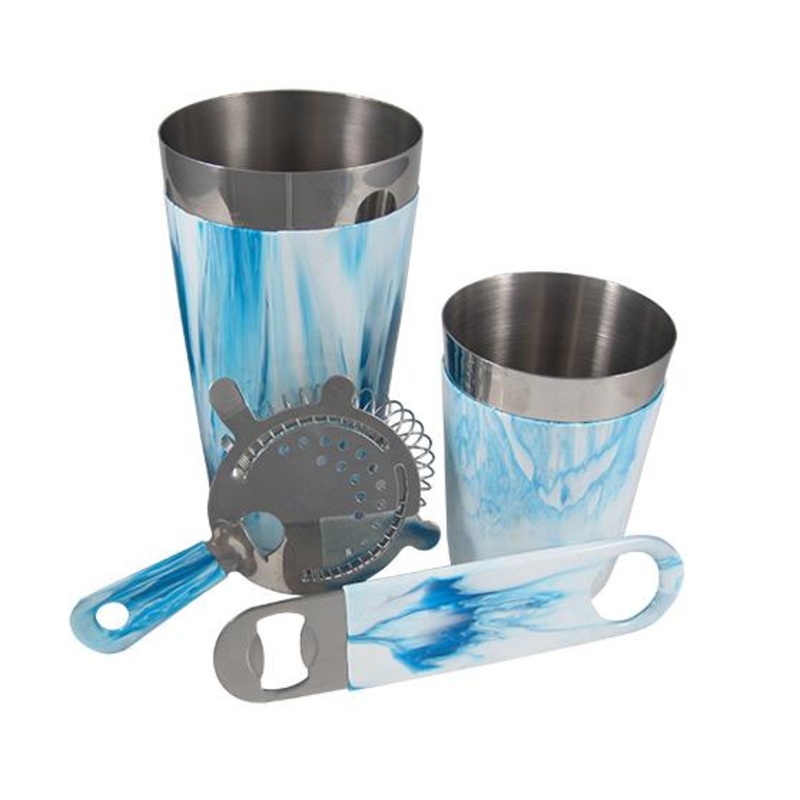White/Blue Vinylworks Bar Set – 4 Piece