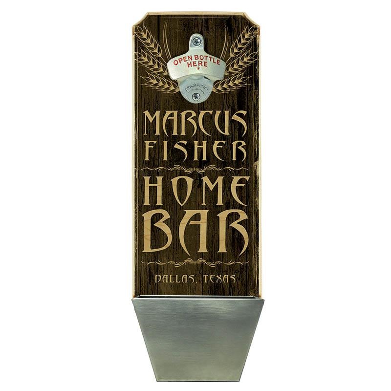 Add Your Name – Wall Mounted Wood Plaque Bottle Opener & Cap Catcher – Home Bar