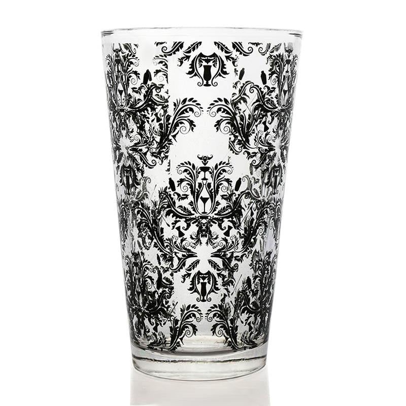 Black Cocktail Themed Damask Mixing Glass – 16oz