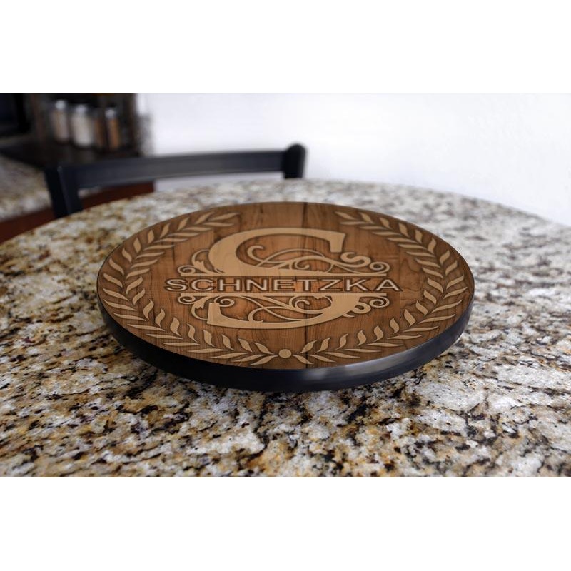 Lazy Susan – Customizable DARK WOOD with Leaves – 3 Different Sizes – Table Top – Handcrafted in USA