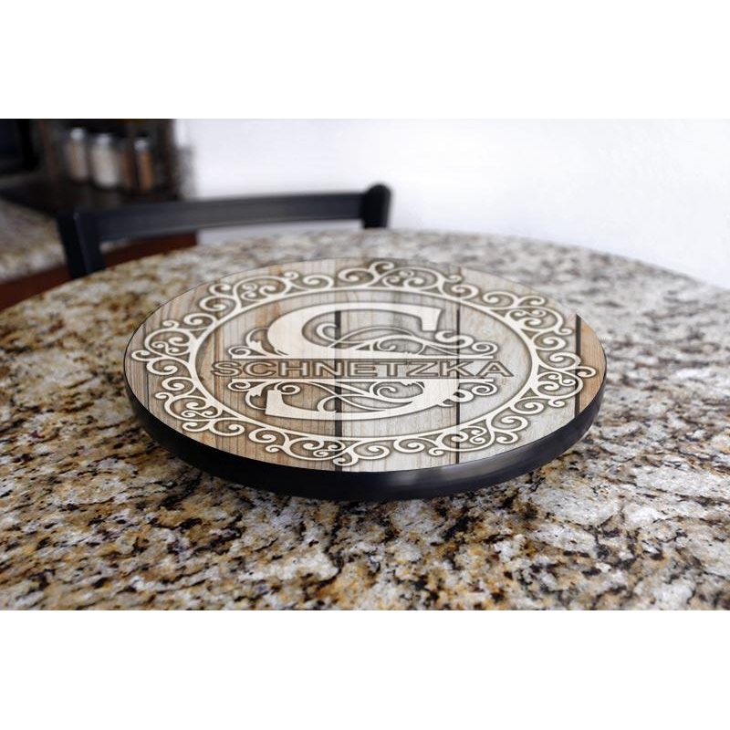 Lazy Susan – Customizable WHITE WOOD with Decorative Design – 3 Different Sizes – Table Top – Handcrafted in USA
