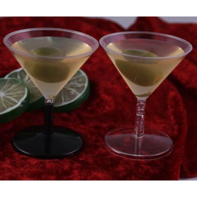 Plastic Shot-Teenie Glasses|Clear – Pack of 12|Black – Pack of 12|Clear Plastic 2oz Martini Glass|Black Plastic 2oz Martini Glass
