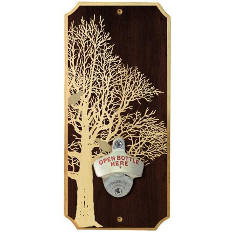 Wall Mounted Wood Plaque Bottle Opener – Oak Bird