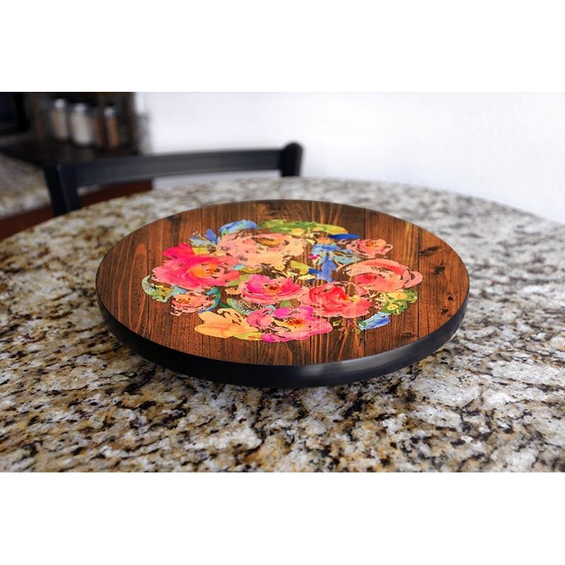 WATERCOLOR FLOWERS Lazy Susan – 3 Different Sizes – For Kitchen Table Top – Handcrafted in USA