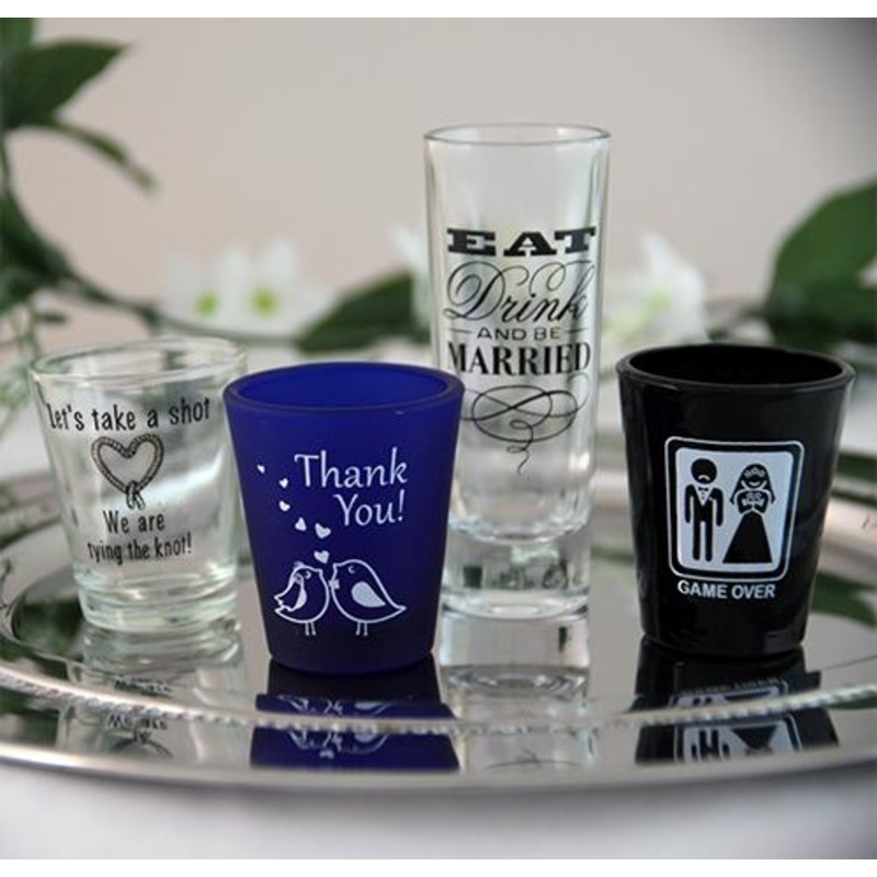 Wedding Themed Shot Glasses|Thank You Lovebirds|Game Over|Tying the Knot|Eat Drink and be Married