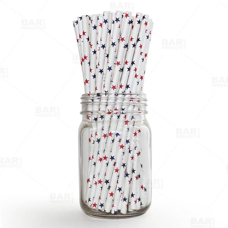 BarConic Biodegradable American Stars Pattern Paper Straws – 7 3/4 – 100 Pack