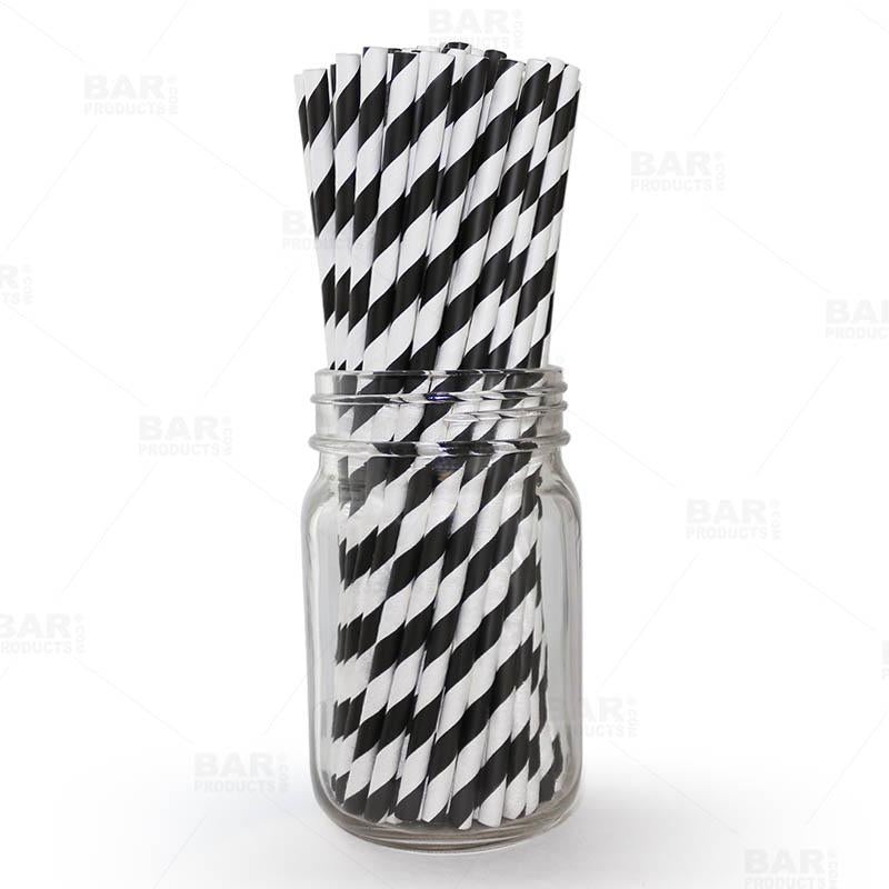 BarConic Biodegradable Black & White Stripe Paper Straws – 7 3/4 – 100 Pack