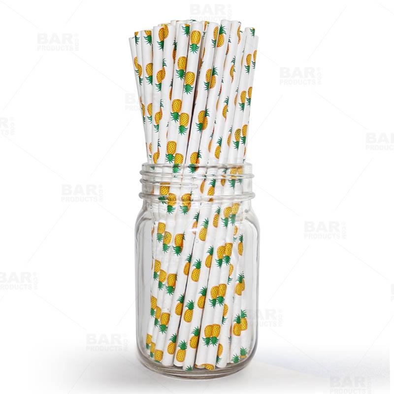 BarConic Biodegradable Pineapple Pattern Paper Straws – 7 3/4 – 100 Pack