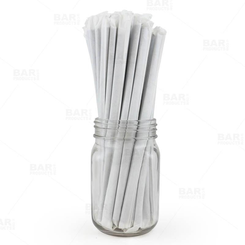 BarConic Biodegradable Solid Black Wrapped Paper Straws – 7 3/4 – 100 Pack