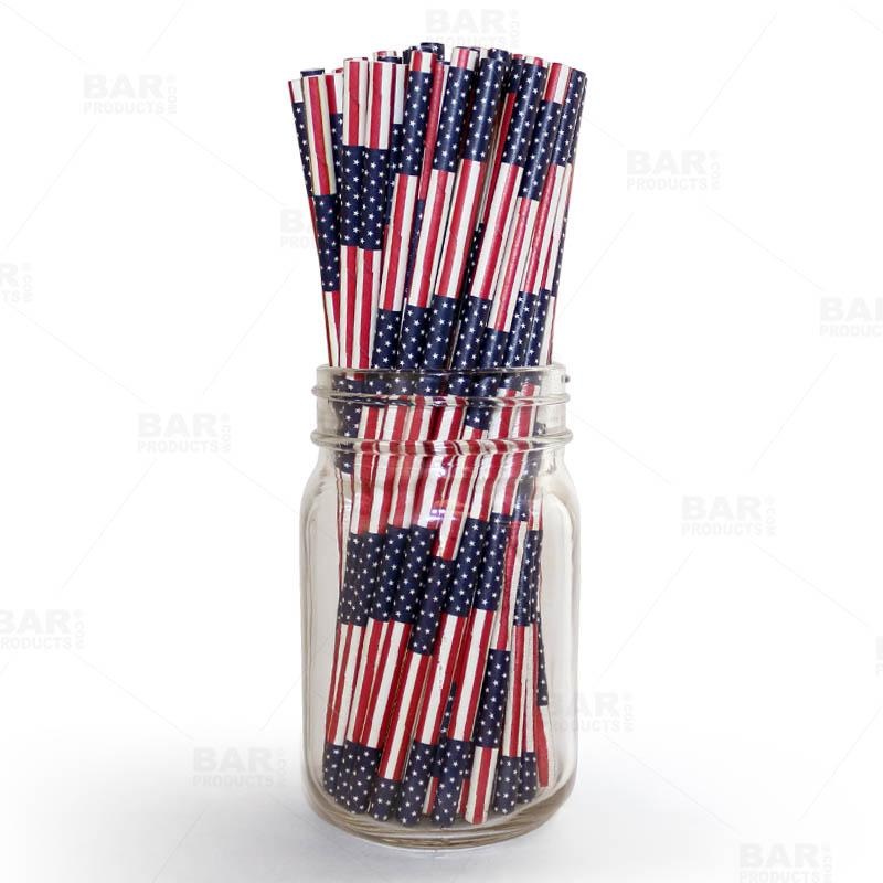 BarConic Biodegradable USA Flag Paper Straws – 7 3/4 – 100 Pack