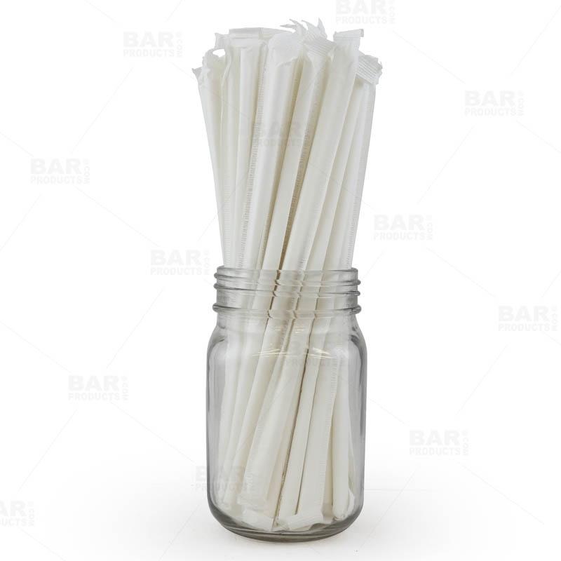 BarConic Eco-Friendly Solid White Wrapped Paper Straws – 7 3/4 – 100 Pack