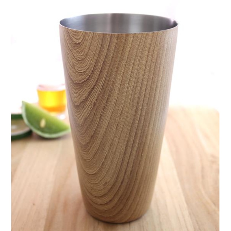 Cocktail Shaker Tin with Wood Finish – 28 ounce