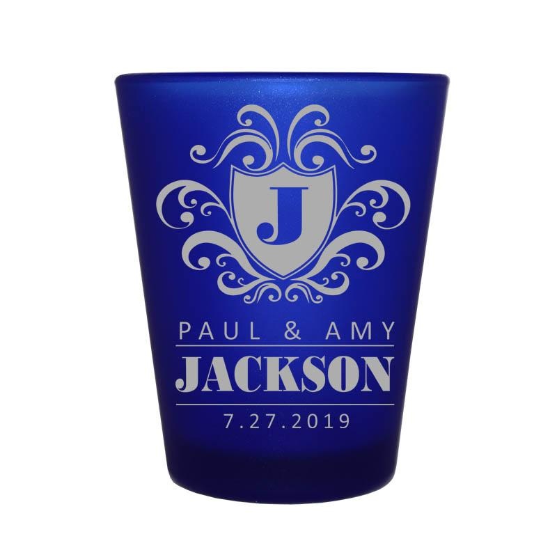 CUSTOMIZABLE Blue Frosted Shot Glass – 1.5 ounce – Crest (Version 3)