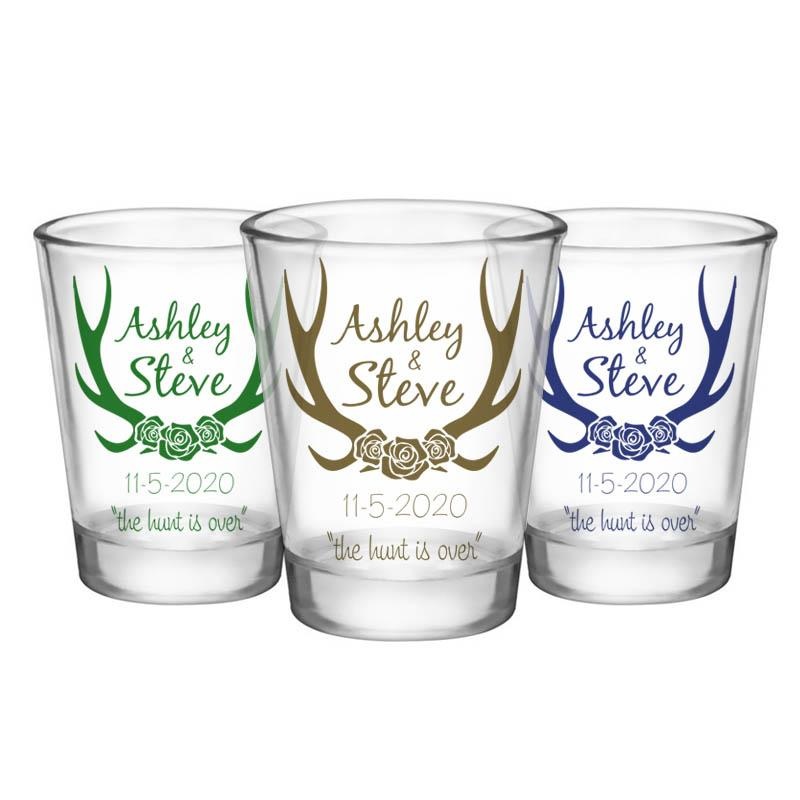 CUSTOMIZABLE Clear Wedding Shot Glass – Antlers (Version 2) – 1.75oz