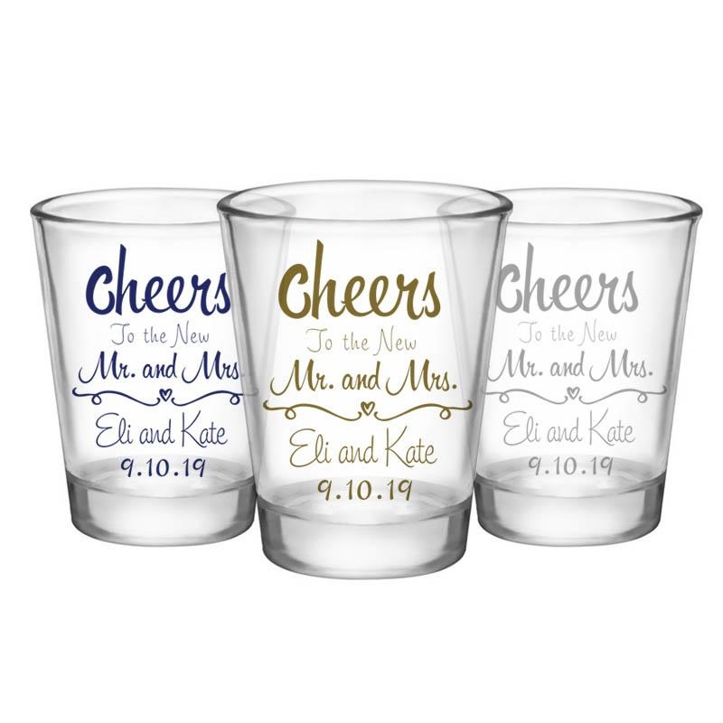 CUSTOMIZABLE Clear Wedding Shot Glass – Cheers – 1.75oz