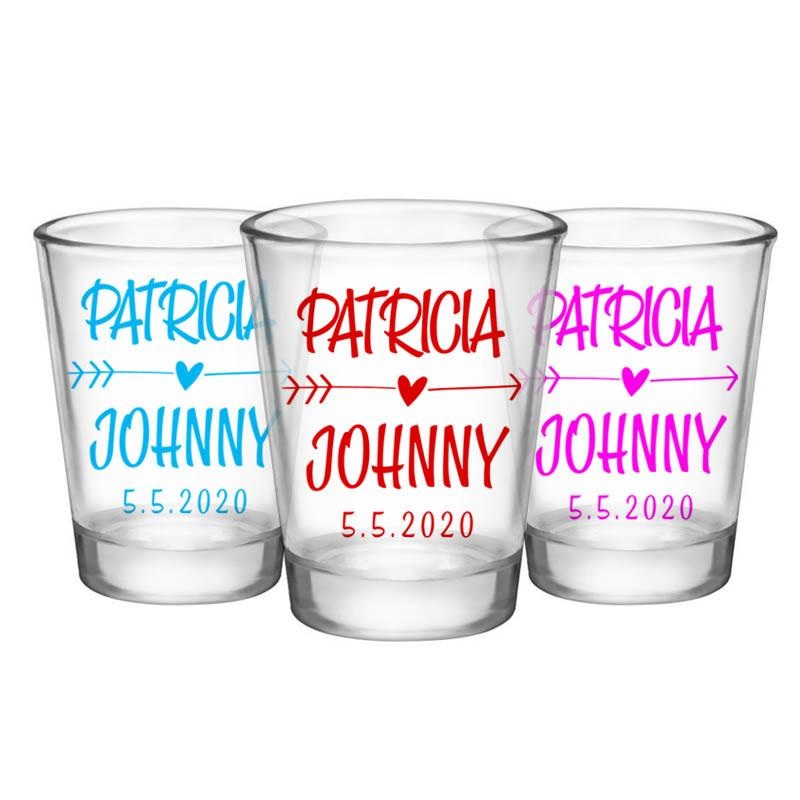 CUSTOMIZABLE Clear Wedding Shot Glass – Heart Arrow – 1.75oz