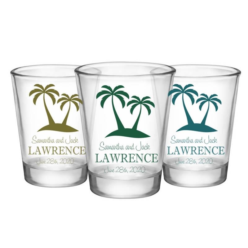 CUSTOMIZABLE Clear Wedding Shot Glass – Palm Trees – 1.75oz