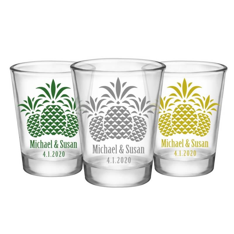 CUSTOMIZABLE Clear Wedding Shot Glass – Pineapples- 1.75oz