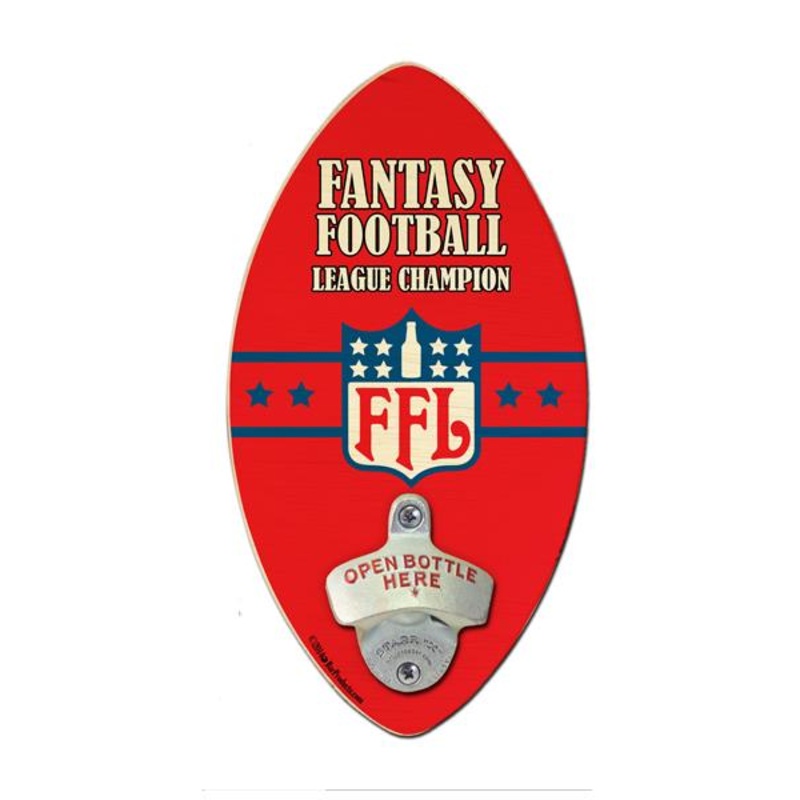 Fantasy Football League Champion Football Shaped Wall Bottle Opener