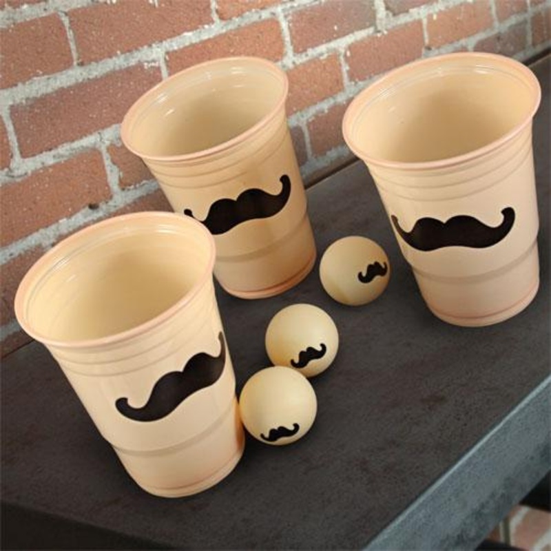 24 Pack Mustache Beer Pong Cups and 3 Mustache Balls