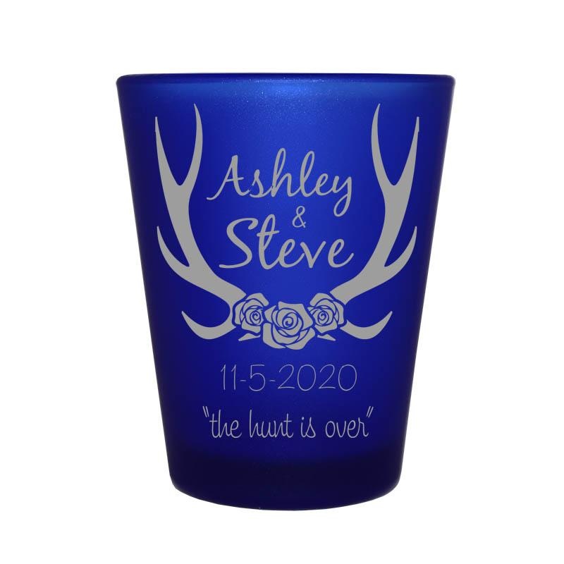 Blue Frosted Shot Glass – Antlers – CUSTOMIZABLE – 1.5oz